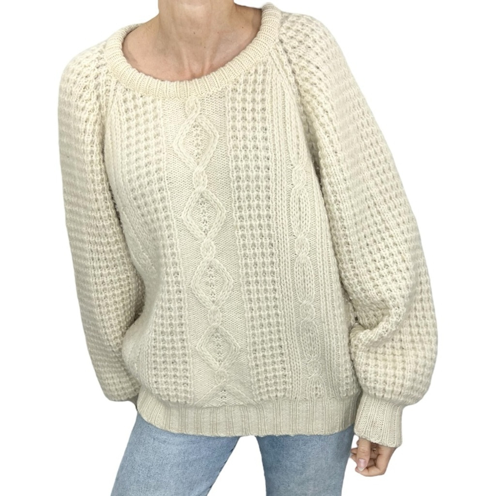 Vintage Blarney Wollen Mills Ireland hand loomed 100% wool cream aran sweater 38